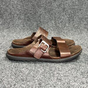 Merrell Around Town Buckle Sandals Womens Size 7 Brown Leather Cork Summer Slide